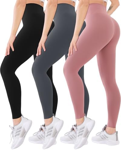 Blisset 3 Pack High Waisted Leggings for Women-Soft Athletic Tummy Control Pants for Running Yoga Workout Reg & Plus Size